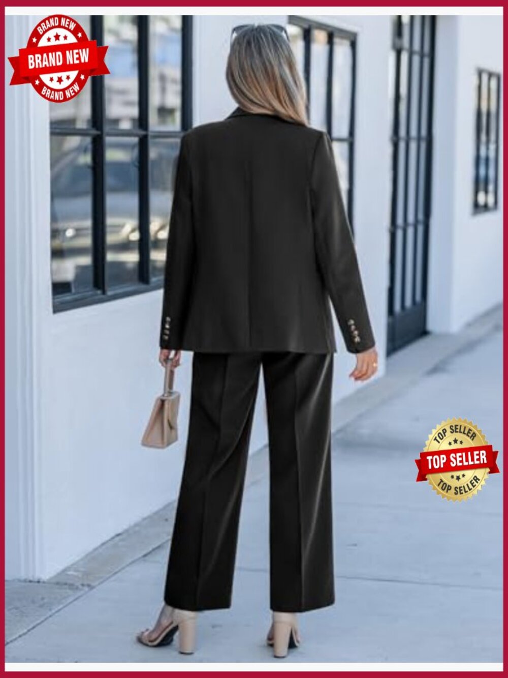 Dressy 2 Piece Suit Set Business Casual Long Sleeve Blazer Wide Leg Pants - Picture 3 of 7